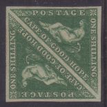 Stamps - 1855 Cape of Good Hope One Shilling Deep Dark Green. A stunning lightly mounted mint pair