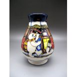 Ceramics - A Moorcroft Pottery Vase in the Snowmen's Greetings Design, by Vicky Lovatt, shape 7/3,