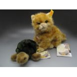 Toys - Two Modern Steiff Soft Toys, "Slo", finished in brown and green, 16cms high, and "Whiskas"