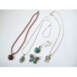 Jewellery - A Garnet Bead Necklace, suspending garnet cluster pendant, stamped "925", together
