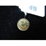 South Africa 1/10 Krugerrand, 1980, within 9ct gold pendant mount (soldered?).