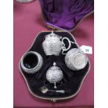 A XIX Century Hukin & Heath Four Piece Cruet Set, comprising lidded mustard, pair of salts (one