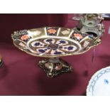 A Royal Crown Derby Bone China Oval Pedestal Comport, painted and gilt in the Old Imari palette,