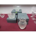 Three Items of Modern Lalique Glass, comprising Jungle candlestick, 11.3cms diameter; Nogent Coupe