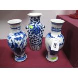 A Matched Pair of Early XX Century Chinese Porcelain Baluster Vases, blue and white painted