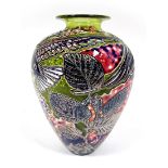 A Modern Jonathan Harris Cameo Glass Vase, of baluster form, overlaid with birds amongst leafy