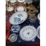 Wedgwood Pottery Blue Oval Dish, "Vieux Rouen" bowls, hot water jug, Charles Meigh jug, etc:- One