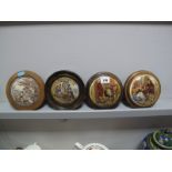 Pratt Ware Pot Lids, farmyard scene, (damaged), "The Battle of the Nile", two Cries of London,