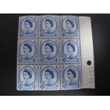 GB 1957 QEII 4d Blue 46th Inter-Parliamentary Conference SG 560, unmounted block of nine, sheet