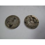 Silver Two Pounds "Britannia" Coins: 205 and 2009. Both are stained.