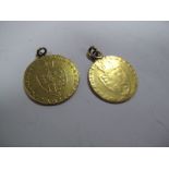 Two King George III Guineas. Both as pendants with hard fixed ring mounts.