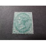 GB 1874 1/- Green SG 150, plate nine, large coloured corner letters K.M. mounted mint with