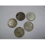 USA Half Dollars: 1893, 1942, 1946, 1962 and 1964. All are tarnished.