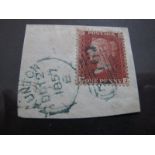 GB Stamps - 1 Penny Red Star (1857), tied to piece by fine strike of the scarce blue sideways duplex