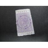 Stamps - New Zealand 1888 Three Shilling Mauve Postal Fiscal, wmk 126, perf 12½, mounted mint. SG