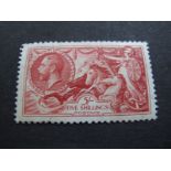 GB 1934 George V Re-engraved 5/- Red Seahorse SG 451, mint. Cat £175.