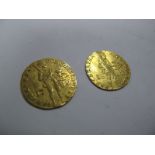 Netherlands Gold Ducats: 1789 and 1802. Both coins are fine but both are bent.