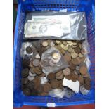 A Tray of Base Metal Coinage, GB and foreign. Foreign banknotes.