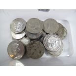 Twenty Modern Five Pounds Coins, and three modern two pounds coins. Regularly from the Channel