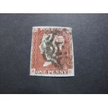 Stamps - GB 1841 1d Red Imperf. Fine four margins cancelled by a good obvious strike of the rare