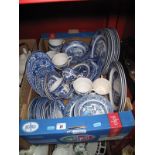 A Quantity of Blue and White Transfer Printed Tea and Dinner Wares, varying makes :- One Box