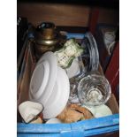 A Reproduction Ships Lantern, Aynsley cup saucers, cabinet plates, glassware, etc:- One Box