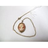 A 9ct Gold Mounted Oval Shell Cameo Pendant, on fine chain.