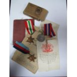 A WWII Medal Trio of War Medal, 1939/45 Star and Italy Star. Believed to be to T/14278274 Harry