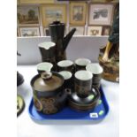 A Collection of 1960's Denby Teaware, including sugar bowl, teapot, saucers, cups, etc:- One Tray