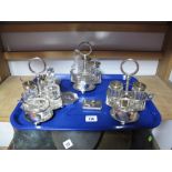 Three Mid XX Century RAF Mess Four Section Cruet Sets, (one piece missing), two RAF cigarette cases,