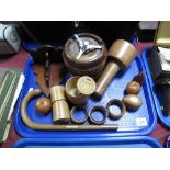 A Sycamore Butter Press, needle holder, fruit wood implements, oak tobacco jar, etc.