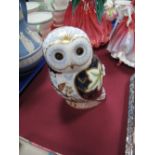 Royal Crown Derby "Twilight Owl" Paperweight, with gilt circular stopper, 13cms high, (1st quality).