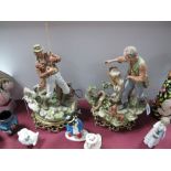 A Capo Di Monte Model of a Gamekeeper and Dog Chasing a Rabbit, impressed Sandrio Maggiono, on