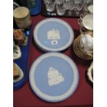 Four Wedgwood Jasperware Cabinet Plates, "Lambing", "Ploughing", "Haymaking" and "Harvestman". (4)