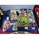 Assorted Costume Jewellery, including bangles, beads, chains, earrings etc :- One Tray