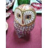 Royal Crown Derby "Owl" Paperweight, with gilt septaganol stopper, 11cms tall, (1st quality).