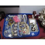 Assorted Costume Jewellery, including beads, bracelets, bangles, wristwatches etc :- One Tray