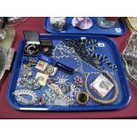 Assorted Costume Jewellery, including micromosaic brooch, cameo earrings, further brooches, beads