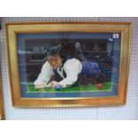 Snooker, watercolour by Trevor Neal (Sheffield artist), featuring Jimmy White using the rest,