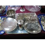 A Hallmarked Silver Handled Button Hook, an electroplated oval dish with swing handle, ice bucket,