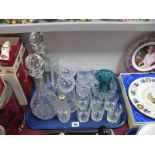 A Lead Crystal Spirit Decanter, one further decanter, set of six crystal glasses, bowl, Mdina