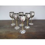 A Set of Six Stuart Devlin for Viners Goblets, stainless steel bowls and foot with gilt stems.