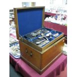 A XIX Century Oak Silver Chest, with brass handles, fitted interior, with fiddleback cutlery
