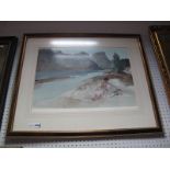 After W. Russell Flint, "Figure in a River Mountain Scene", Artist Proof, 37 x 56cms.