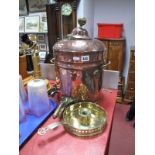 A XIX Century Copper 4-Gallon Tea Urn, with brass tap, handles and knop; a brass chamberstick with