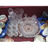 An Italian Royal Crystal Shallow Fruit Bowl, cross cut decoration, a whisky decanter, six glasses,