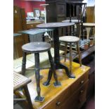 An Elm "Boston" Style Stool, one similar stool, and an early XIX Century elm pedestal table, gun