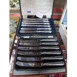 Three Sets of Hallmarked Silver Tea Knives, each set in fitted case. (3)