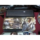 A Three Piece Cast Silver Steel Carving Set, in fitted case, (damaged), and a quantity of boxed