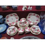 A Foley China "Century Rose" Pattern, twelve place part tea service, printed Paul Granet, lacking